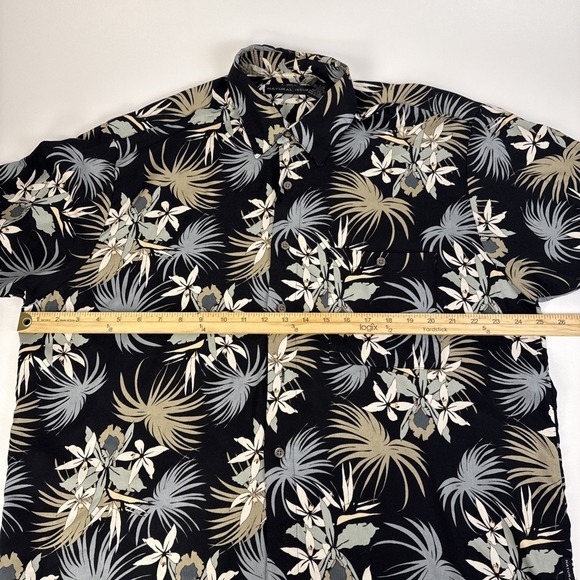 Natural Issue Hawaiian Shirt Men L Black Tropical Floral Viscose Rayon S/S - Picture 7 of 11